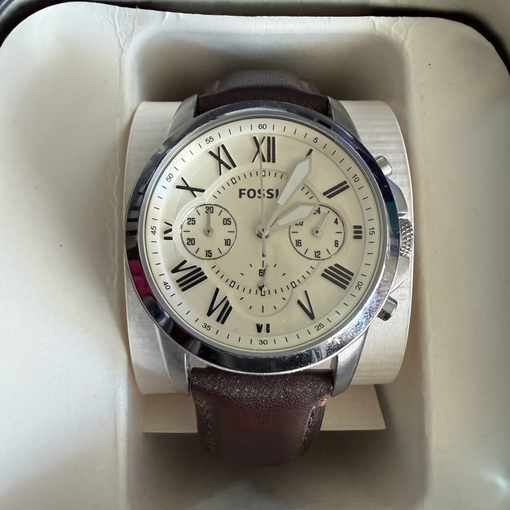 Fossil Brown Leather Strap Watch with Cream Dial